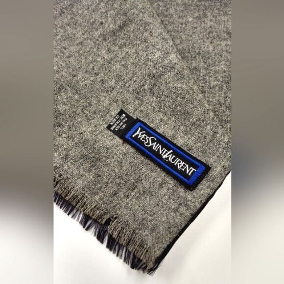 YSL Yves Saint Laurent Paris France Vintage Long Fringe Silk Wool Formal Scarf - Picture 9 of 13